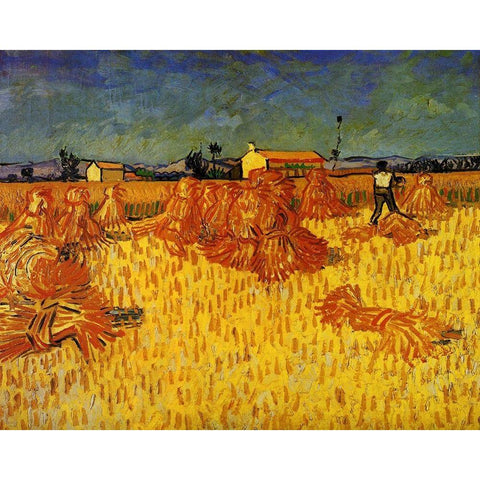 Harvest In Provence Black Modern Wood Framed Art Print with Double Matting by Van Gogh, Vincent