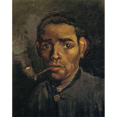 Head Of A Man Black Modern Wood Framed Art Print by Van Gogh, Vincent