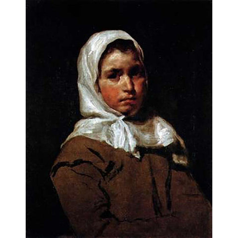 A Country Lass Black Modern Wood Framed Art Print with Double Matting by Velazquez, Diego