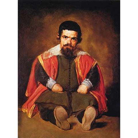 A Dwarf Sitting On The Floor Black Modern Wood Framed Art Print by Velazquez, Diego