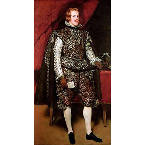 King Philip IV In A Costume With Silver Black Modern Wood Framed Art Print with Double Matting by Velazquez, Diego