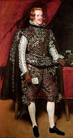 King Philip IV In A Costume With Silver Black Ornate Wood Framed Art Print with Double Matting by Velazquez, Diego