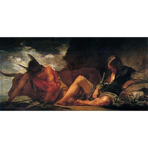 Mercury And Argus Black Modern Wood Framed Art Print with Double Matting by Velazquez, Diego