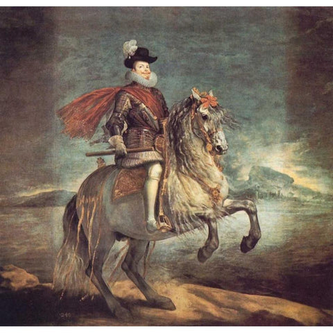 Philip III On Horseback White Modern Wood Framed Art Print by Velazquez, Diego