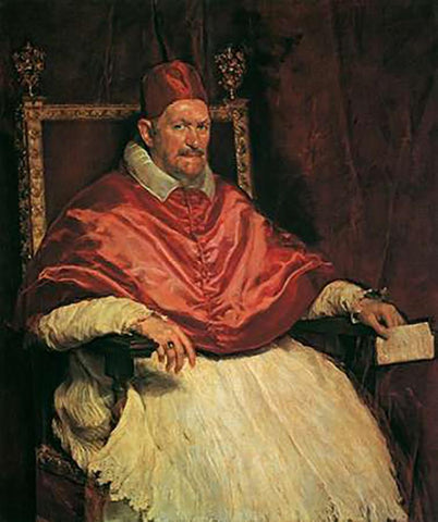 Pope Innocent X White Modern Wood Framed Art Print with Double Matting by Velazquez, Diego