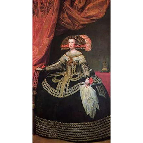 Queen Mariana Black Modern Wood Framed Art Print by Velazquez, Diego