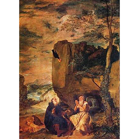 Saint Anthony Abbot And Saint Paul The Hermit White Modern Wood Framed Art Print by Velazquez, Diego