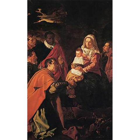 The Adoration Of The Magi Gold Ornate Wood Framed Art Print with Double Matting by Velazquez, Diego