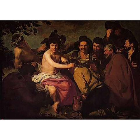 The Drinkers White Modern Wood Framed Art Print by Velazquez, Diego