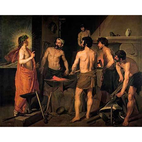 The Forge Of Vulcan Black Modern Wood Framed Art Print with Double Matting by Velazquez, Diego