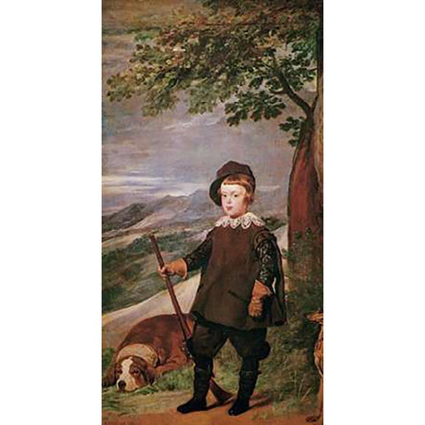 The Infante Baltasar Carlos As A Hunter Gold Ornate Wood Framed Art Print with Double Matting by Velazquez, Diego