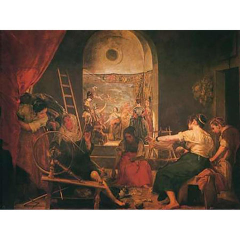 The Spinners The Fable Of Arachne White Modern Wood Framed Art Print by Velazquez, Diego