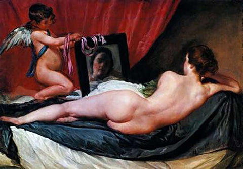 The Toilet Of Venus White Modern Wood Framed Art Print with Double Matting by Velazquez, Diego