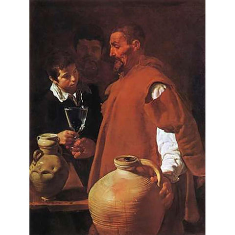 The Water Carrier Gold Ornate Wood Framed Art Print with Double Matting by Velazquez, Diego