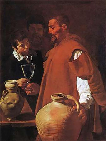 The Water Carrier White Modern Wood Framed Art Print with Double Matting by Velazquez, Diego