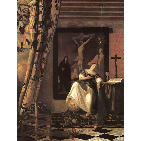 Allegory Of Faith White Modern Wood Framed Art Print by Vermeer, Johannes