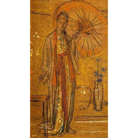 A Japanese Woman Painting 1872 White Modern Wood Framed Art Print by Whistler, James McNeill