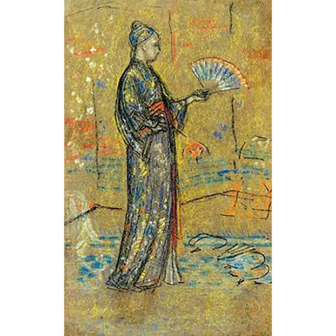 A Japanese Woman Painting A Fan 1872 White Modern Wood Framed Art Print by Whistler, James McNeill