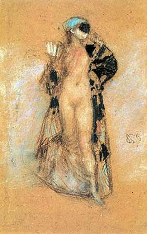 A Masked Woman 1888 Black Ornate Wood Framed Art Print with Double Matting by Whistler, James McNeill