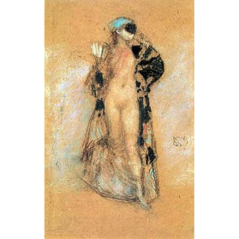 A Masked Woman 1888 Black Modern Wood Framed Art Print with Double Matting by Whistler, James McNeill
