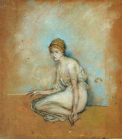 A Seated Figure 1870 White Modern Wood Framed Art Print with Double Matting by Whistler, James McNeill