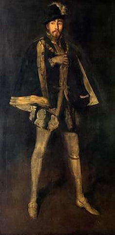 Arrangement In Black Sir Henry Irving 1876 Black Ornate Wood Framed Art Print with Double Matting by Whistler, James McNeill