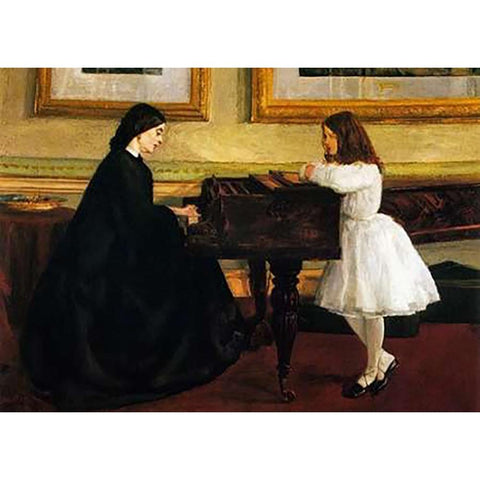 At The Piano White Modern Wood Framed Art Print by Whistler, James McNeill