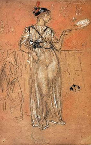 Black And Red 1892 Black Ornate Wood Framed Art Print with Double Matting by Whistler, James McNeill