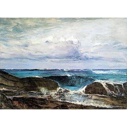 Blue Wave Black Modern Wood Framed Art Print by Whistler, James McNeill