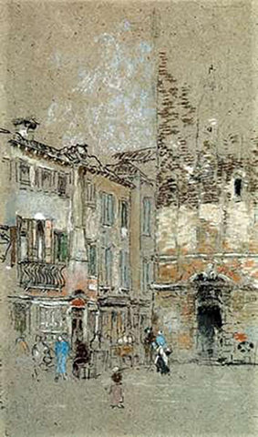 Campanile Santa Margharita 1880 Black Ornate Wood Framed Art Print with Double Matting by Whistler, James McNeill