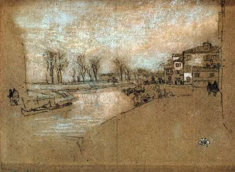 Campo Sta Martin Winter Evening Black Ornate Wood Framed Art Print with Double Matting by Whistler, James McNeill