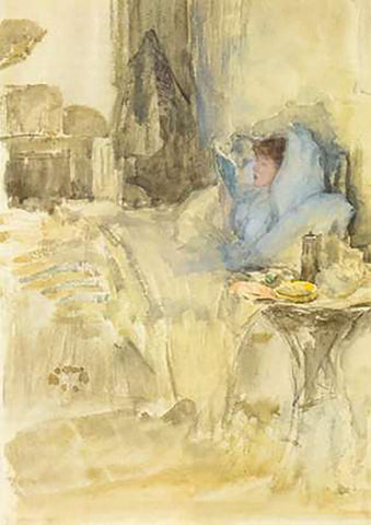 Convalescent Or Petit Dejeuner Note In Opal 1883 White Modern Wood Framed Art Print with Double Matting by Whistler, James McNeill