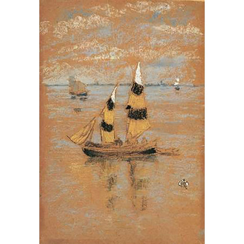 Fishing Boats 1880 Gold Ornate Wood Framed Art Print with Double Matting by Whistler, James McNeill