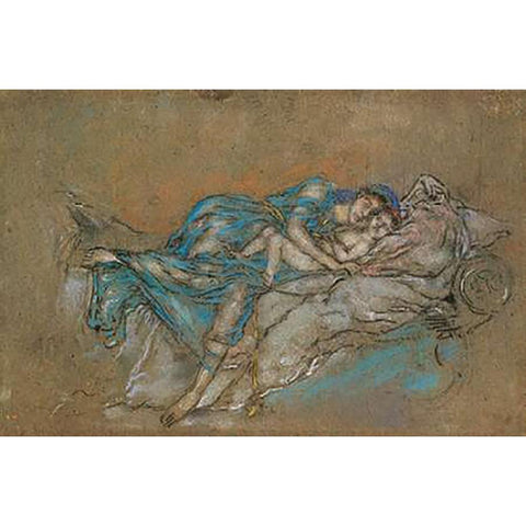 Mother And Child The Pearl 1880 Black Modern Wood Framed Art Print with Double Matting by Whistler, James McNeill