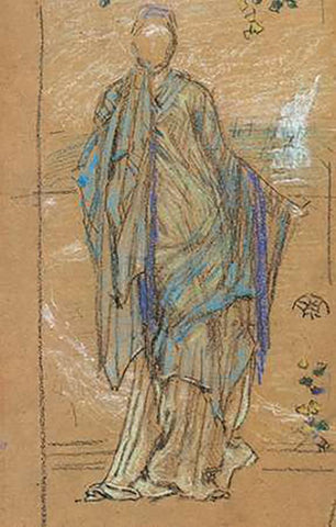 Nasturtiums 1870 Black Ornate Wood Framed Art Print with Double Matting by Whistler, James McNeill