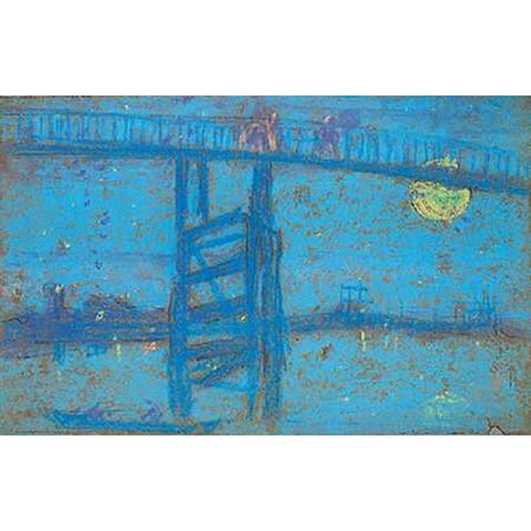 Nocturne Battersea Bridge 1872 White Modern Wood Framed Art Print by Whistler, James McNeill