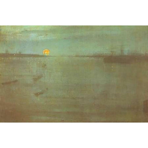 Nocturne Blue And Gold Southampton Water 1872 Gold Ornate Wood Framed Art Print with Double Matting by Whistler, James McNeill