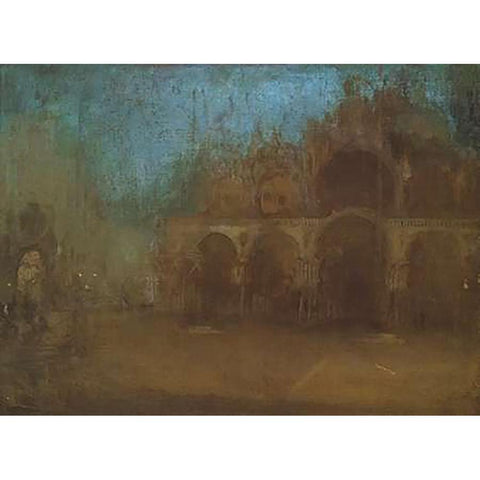 Nocturne Blue And Gold St Marks Venice 1879 Gold Ornate Wood Framed Art Print with Double Matting by Whistler, James McNeill