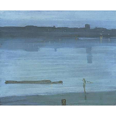 Nocturne Blue And Silver Chelsea Black Modern Wood Framed Art Print with Double Matting by Whistler, James McNeill