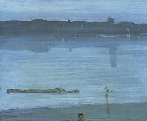 Nocturne Blue And Silver Chelsea White Modern Wood Framed Art Print with Double Matting by Whistler, James McNeill