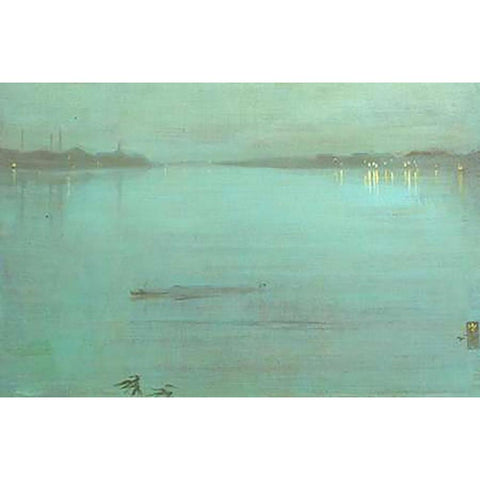 Nocturne Blue And Silver Cremorne Lights 1872 White Modern Wood Framed Art Print by Whistler, James McNeill