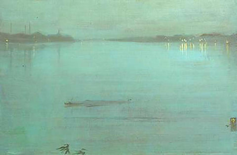 Nocturne Blue And Silver Cremorne Lights 1872 White Modern Wood Framed Art Print with Double Matting by Whistler, James McNeill