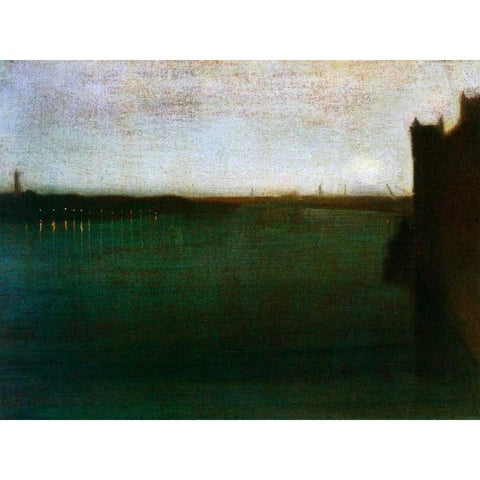 Nocturne Grey And Gold Westminster Bridge 1871 Gold Ornate Wood Framed Art Print with Double Matting by Whistler, James McNeill