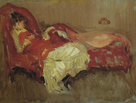 Note In Red The Siesta 1883 White Modern Wood Framed Art Print with Double Matting by Whistler, James McNeill