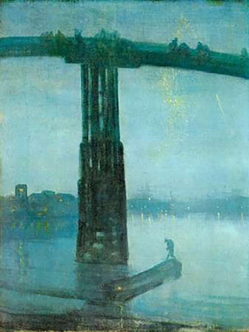 Old Battersea Bridge White Modern Wood Framed Art Print with Double Matting by Whistler, James McNeill