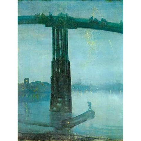 Old Battersea Bridge Gold Ornate Wood Framed Art Print with Double Matting by Whistler, James McNeill