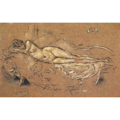 Reclining Nude 1900 Gold Ornate Wood Framed Art Print with Double Matting by Whistler, James McNeill