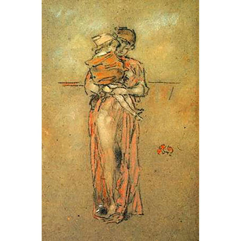 Rose And Red Little Pink Cap 1889 Gold Ornate Wood Framed Art Print with Double Matting by Whistler, James McNeill