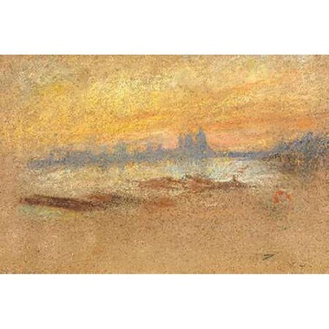 Sunset Red And Gold Salute 1880 Black Modern Wood Framed Art Print with Double Matting by Whistler, James McNeill