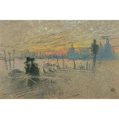 Sunset Red And Gold The Gondolier 1880 Gold Ornate Wood Framed Art Print with Double Matting by Whistler, James McNeill